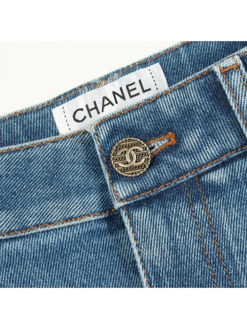 Chanel Denim Pants CC Logo Button Cotton